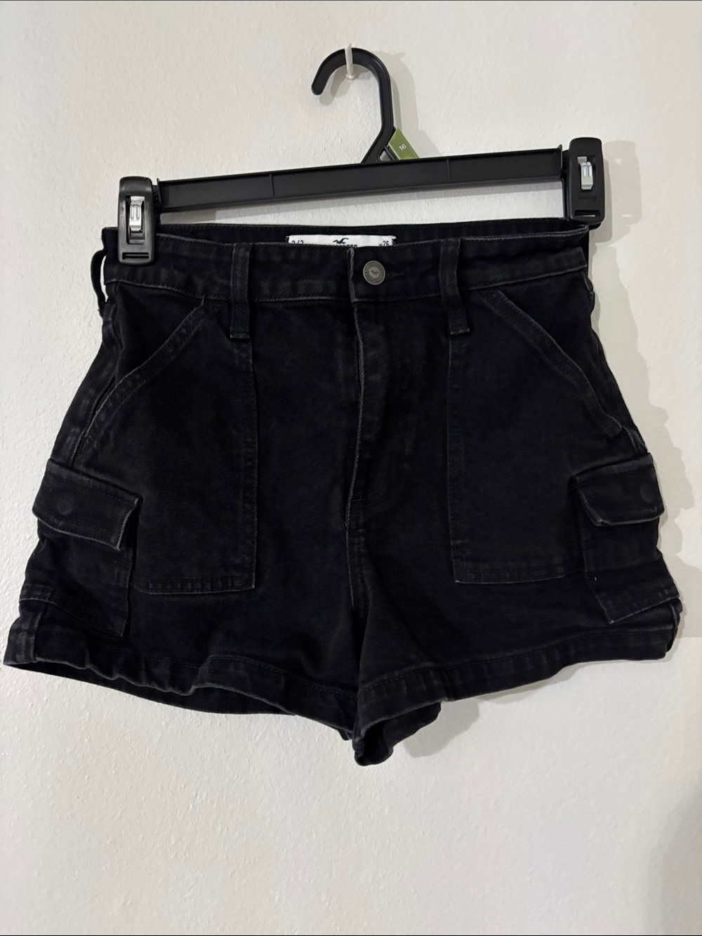 Hollister Black Cargo Shorts curvy ultra high rise mom short 3” with Button Fron
